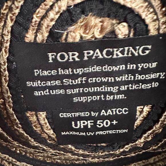 Eric Javits Beige Tan Black Stripe Squishee Packable Straw Bucket Hat UPF 50 OS - Picture 6 of 7